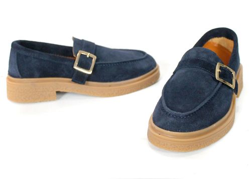 Valeria Monti – mocasini pentru femei din piele velur naturală bleumarin
