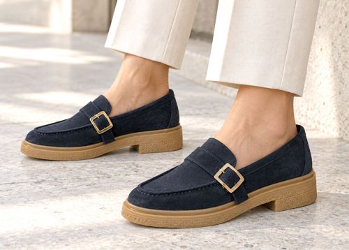 Valeria Monti – mocasini pentru femei din piele velur naturală bleumarin