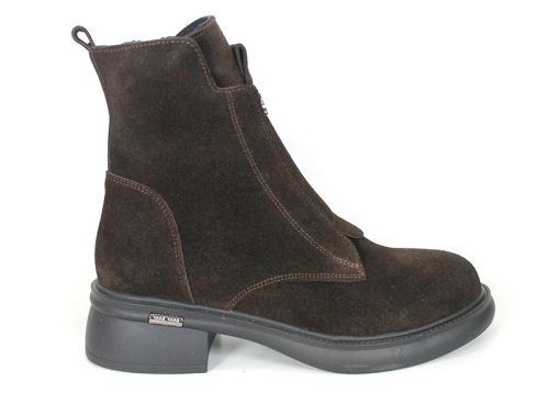 Elisa Marconi – botine de damă din piele velur naturală maro închis