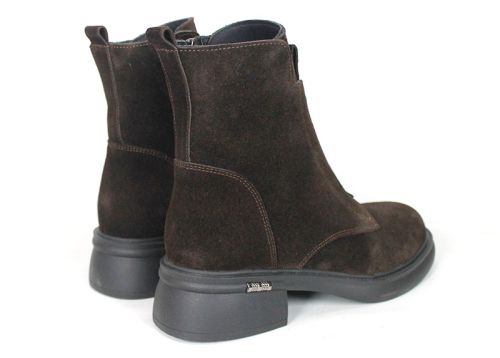 Elisa Marconi – botine de damă din piele velur naturală maro închis
