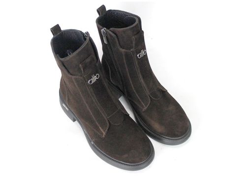Elisa Marconi – botine de damă din piele velur naturală maro închis