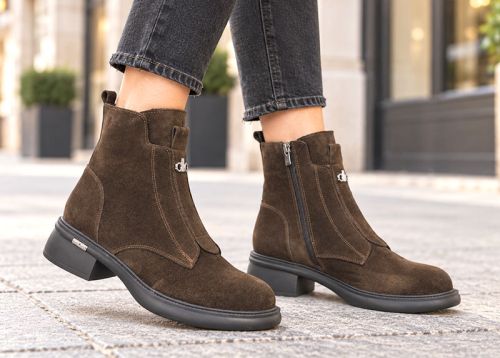 Elisa Marconi – botine de damă din piele velur naturală maro închis