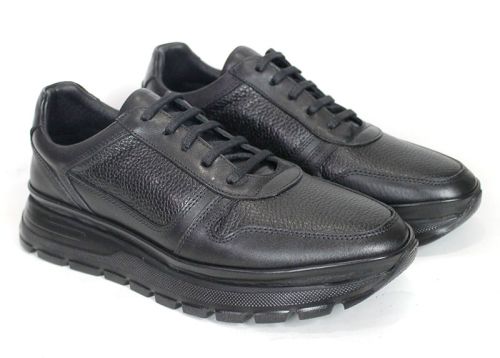 Stefano Valenti – sneakers pentru bărbați din piele naturală netedă și granulată neagră