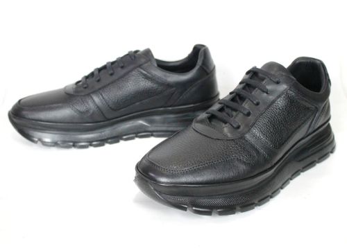 Stefano Valenti – sneakers pentru bărbați din piele naturală netedă și granulată neagră