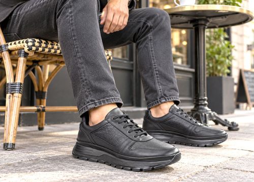 Stefano Valenti – sneakers pentru bărbați din piele naturală netedă și granulată neagră