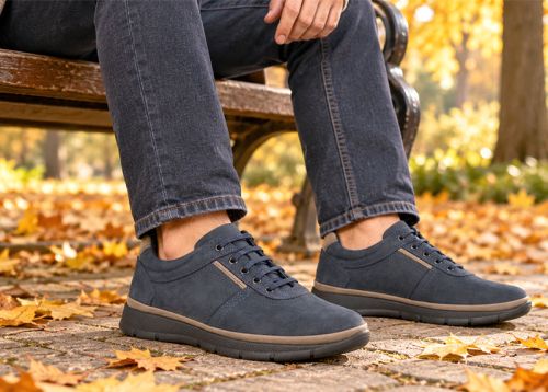 Nico Bellandi – pantofi casual pentru bărbați din nubuc natural bleumarin