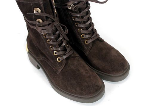 Dolce Fumo – Women's Genuine Suede Combat Boots in Dark Brown
