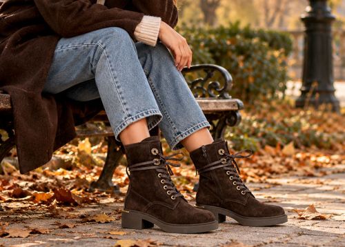 Dolce Fumo – Women's Genuine Suede Combat Boots in Dark Brown