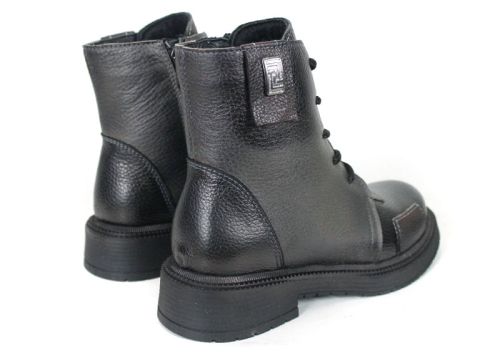 Gianna Moretti – Women's Winter Boots in Black Genuine Leather with Contrasting Accents