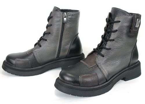 Gianna Moretti – Women's Winter Boots in Black Genuine Leather with Contrasting Accents