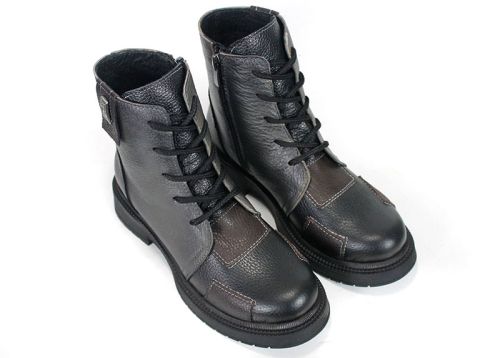 Gianna Moretti – Women's Winter Boots in Black Genuine Leather with Contrasting Accents