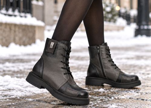 Gianna Moretti – Women's Winter Boots in Black Genuine Leather with Contrasting Accents