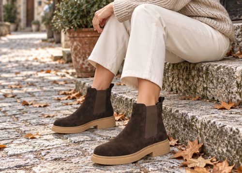 Vittoria Neri – botine Chelsea de damă din piele întoarsă naturală maro închis