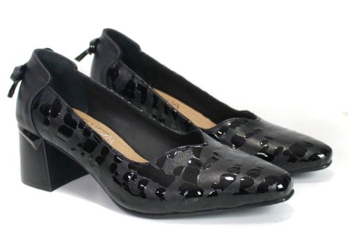 Valentina Rossetti – pantofi eleganți de damă din piele naturală cu imprimeu leopard lăcuit negru
