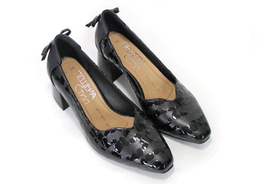 Valentina Rossetti – pantofi eleganți de damă din piele naturală cu imprimeu leopard lăcuit negru