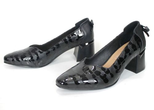 Valentina Rossetti – pantofi eleganți de damă din piele naturală cu imprimeu leopard lăcuit negru