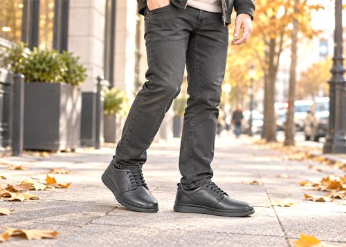 Matteo Orsini – pantofi casual pentru bărbați din piele naturală neagră cu șireturi