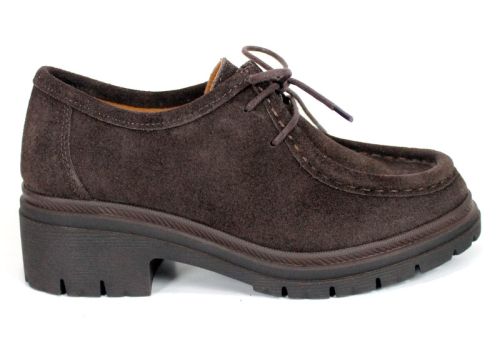 Francesca Morelli pantofi loafer damă din piele întoarsă naturală maro închis bitter