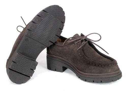 Francesca Morelli – pantofi loafer de damă din piele întoarsă naturală maro închis bitter