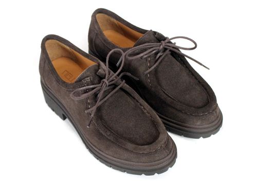 Francesca Morelli – pantofi loafer de damă din piele întoarsă naturală maro închis bitter