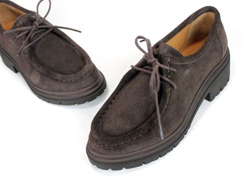 Francesca Morelli – pantofi loafer de damă din piele întoarsă naturală maro închis bitter