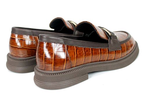 Terra Classica – mocasini de damă din piele naturală cu imprimeu croco, maro deschis