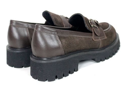 Mira Belle – mocasini de damă din piele întoarsă și piele naturală, maro închis