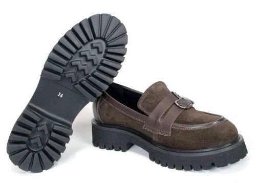 Mira Belle – mocasini de damă din piele întoarsă și piele naturală, maro închis