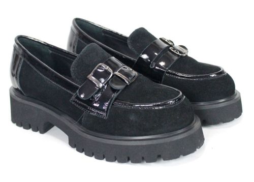 Mira Belle – mocasini de damă din piele întoarsă și piele naturală, negri