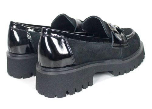 Mira Belle – mocasini de damă din piele întoarsă și piele naturală, negri