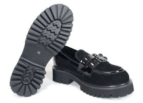 Mira Belle – mocasini de damă din piele întoarsă și piele naturală, negri