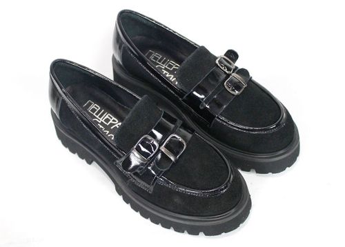 Mira Belle – mocasini de damă din piele întoarsă și piele naturală, negri