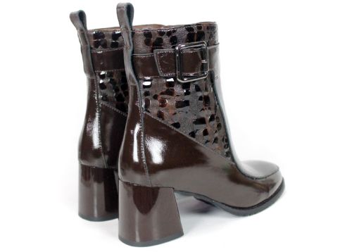 Botine damă din piele naturală lăcuită maro închis Marcella Vitale