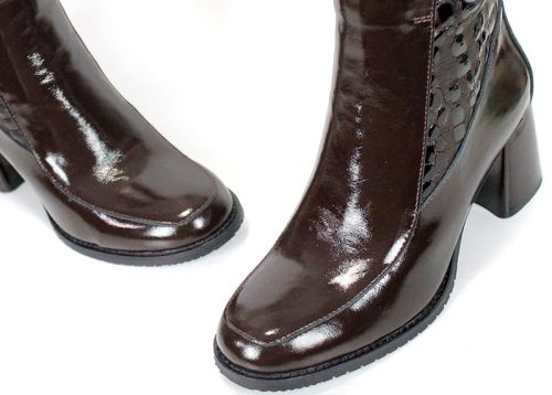 Botine damă din piele naturală lăcuită maro închis Marcella Vitale