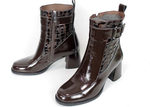 Botine damă din piele naturală lăcuită maro închis Marcella Vitale