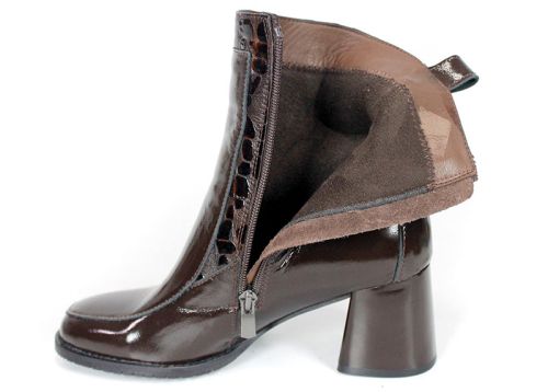 Botine damă din piele naturală lăcuită maro închis Marcella Vitale