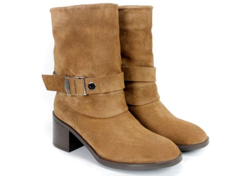 Botine damă din piele întoarsă naturală maro deschis Claudia Venturi