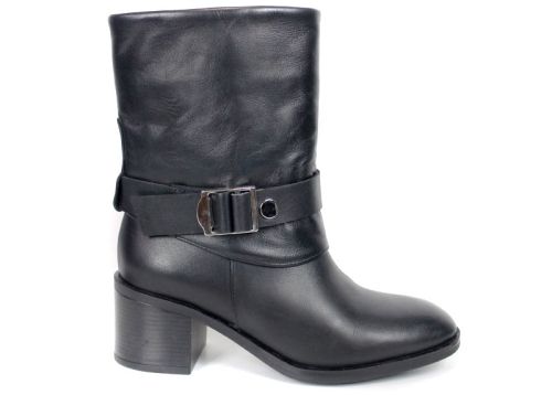 Botine damă Claudia Venturi din piele naturală neagră cu toc gros