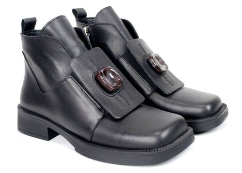 Botine damă extravagante din piele naturală neagră Isabella Montieri