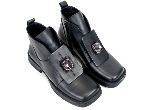 Botine damă extravagante din piele naturală neagră Isabella Montieri