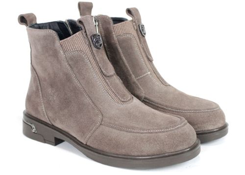 Botine damă din piele întoarsă naturală, culoare vizon, Emilia Soriano