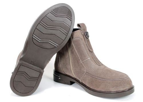 Botine damă din piele întoarsă naturală, culoare vizon, Emilia Soriano
