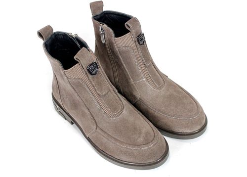 Botine damă din piele întoarsă naturală, culoare vizon, Emilia Soriano