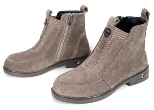 Botine damă din piele întoarsă naturală, culoare vizon, Emilia Soriano