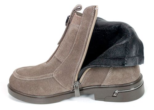Botine damă din piele întoarsă naturală, culoare vizon, Emilia Soriano