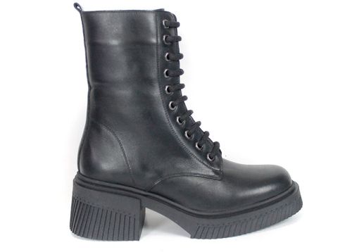 Women's Black Genuine Leather Combat Boots Alessandra Vieri