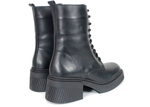 Women's Black Genuine Leather Combat Boots Alessandra Vieri