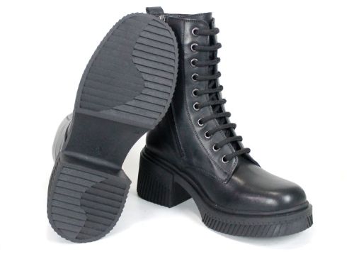 Women's Black Genuine Leather Combat Boots Alessandra Vieri