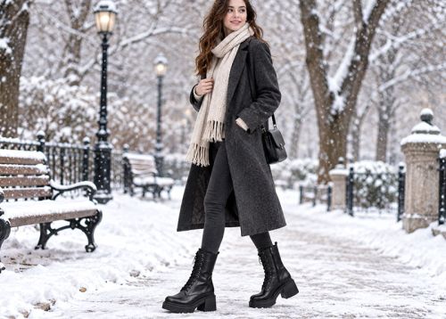 Women's Black Genuine Leather Combat Boots Alessandra Vieri