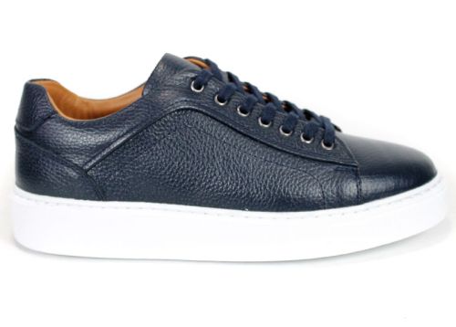 Men's Navy Blue Pebbled Leather Sneakers Matteo Valdieri